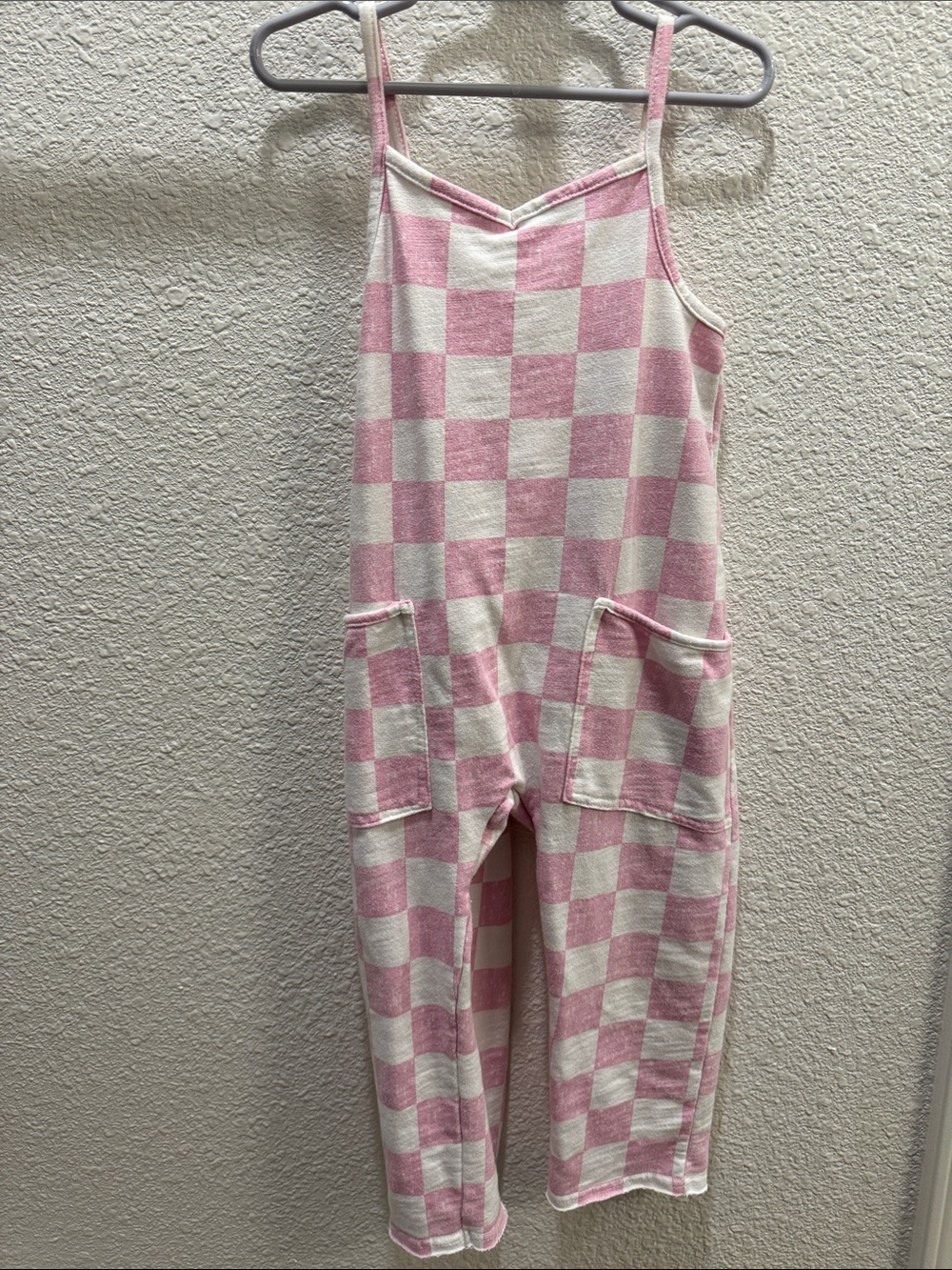 Grayson Mini Pink and Cream Checkerboard Jumpsuit